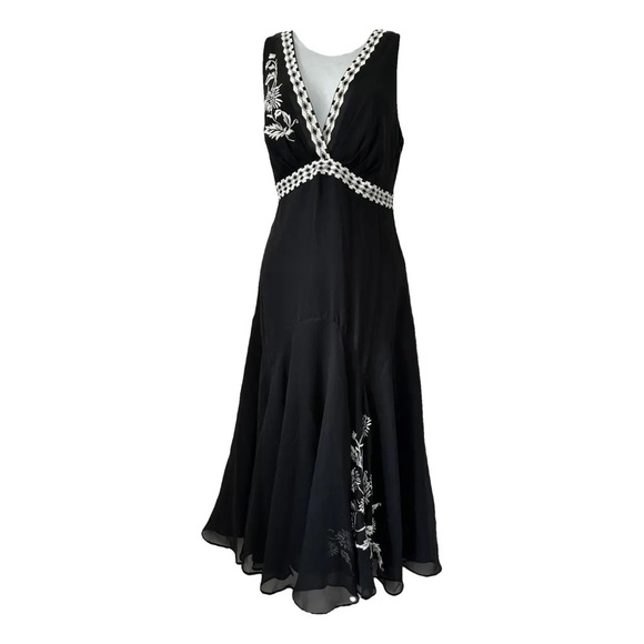 NWT Ted Baker 100% Silk Elegant Black Embroidered Dress - Picture 1 of 11